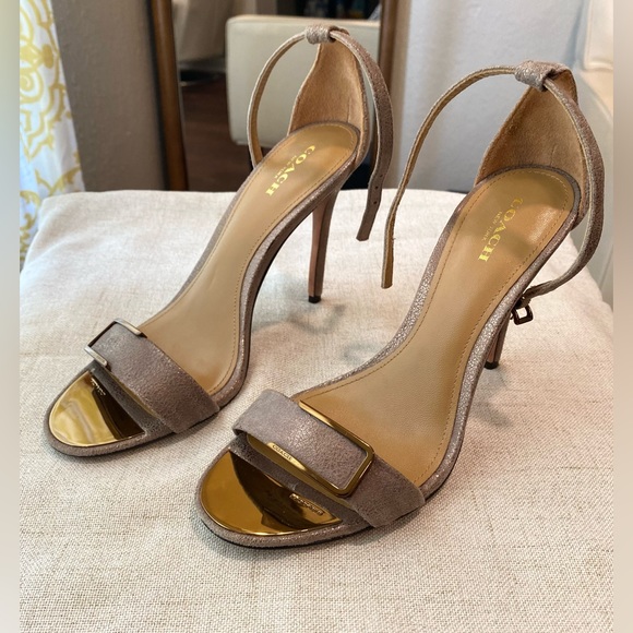 Coach Shoes - Coach Hampton Y2K Taupe with Brass detailing Ankle Strap Heel size 7.5 B